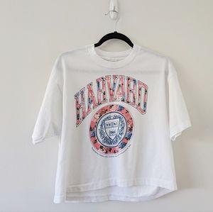 Vintage 90s Harvard University White Floral Single-Stitch T-Shirt One Size